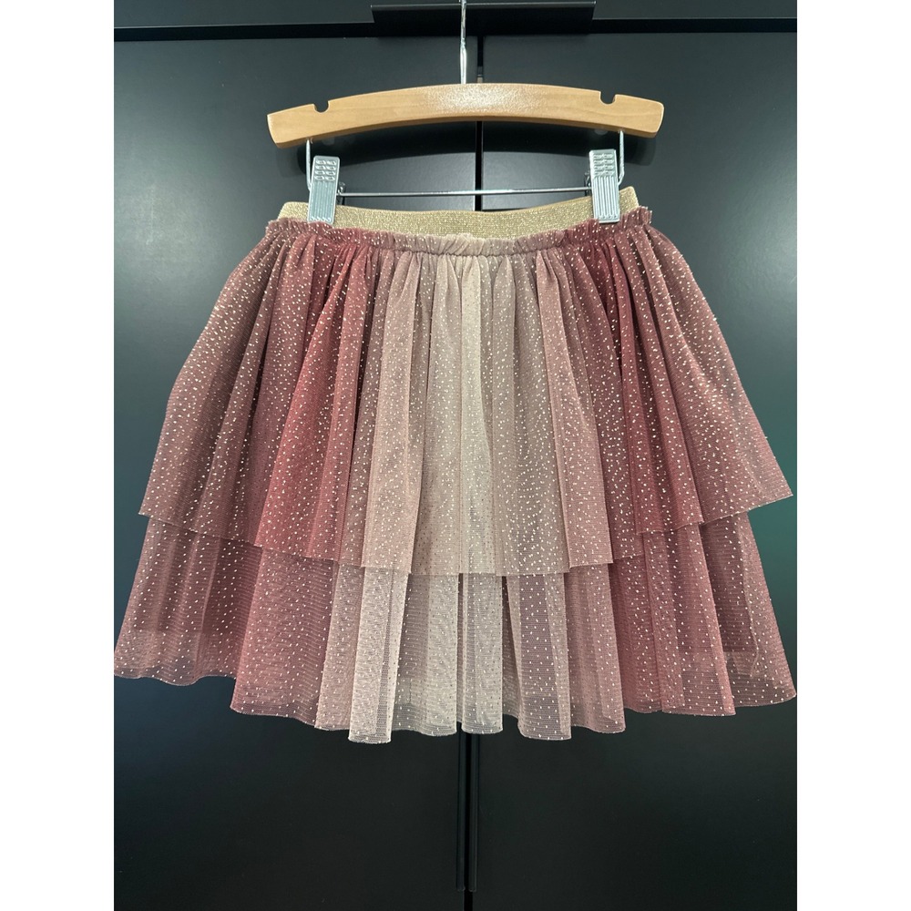 Minymo Kids Pink Mauve Glitter Tiered Tulle Skirt Gold Elastic Waist 5Y NWT
